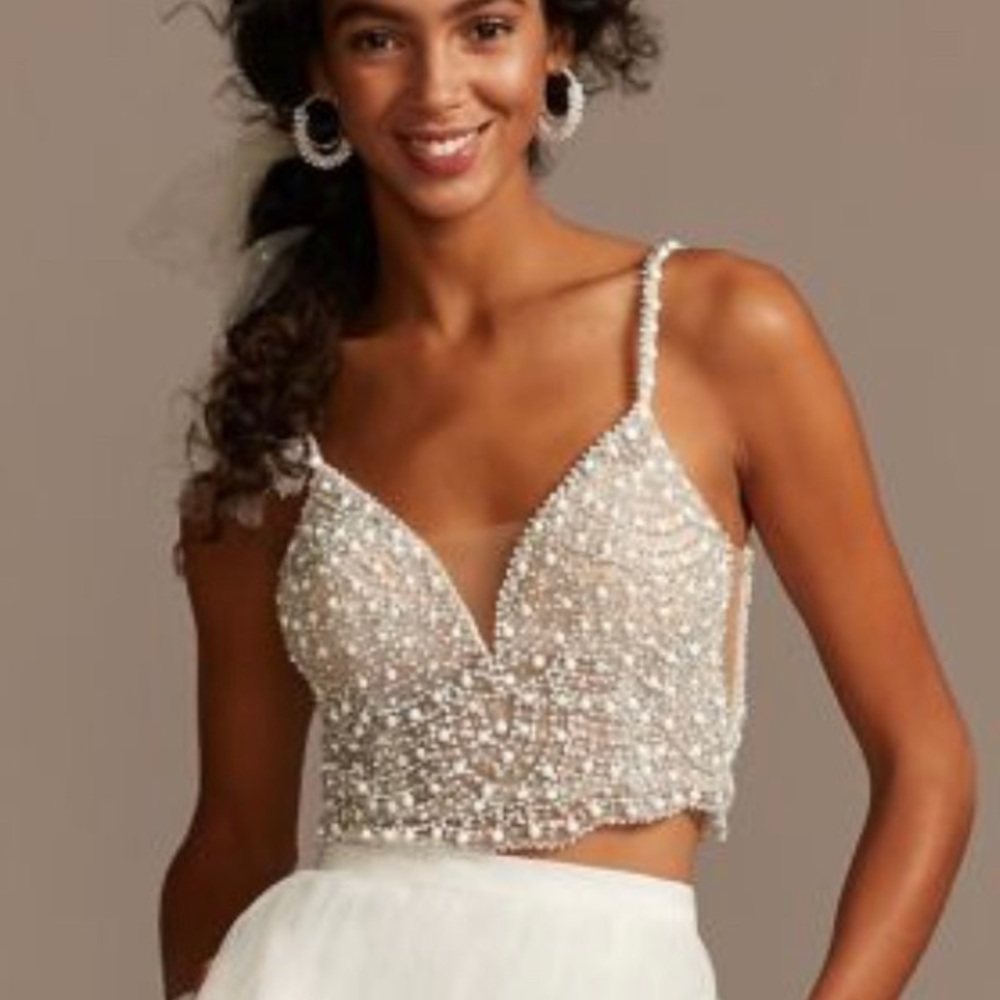 Embellished Spaghetti Strap Wedding Separates Top from David’s Bridal